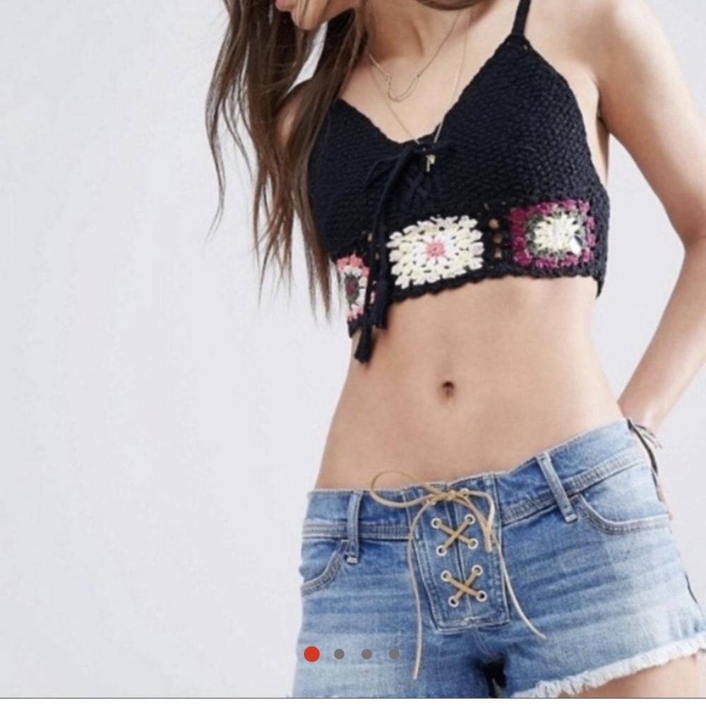 Hollister Floral Crochet Crop Top XS